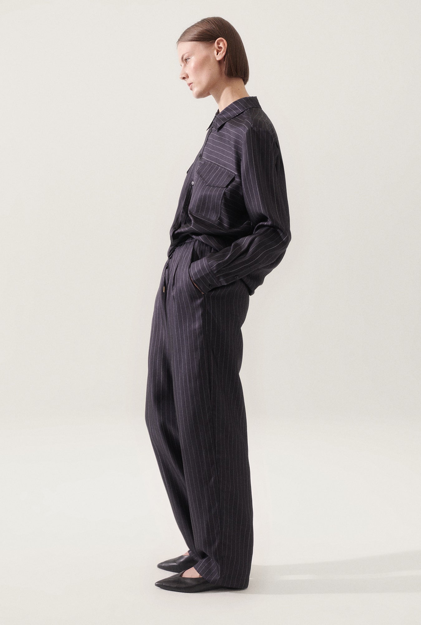 PANTALON SLOUCH TWILL PINSTRIPE NOIR / BLANC