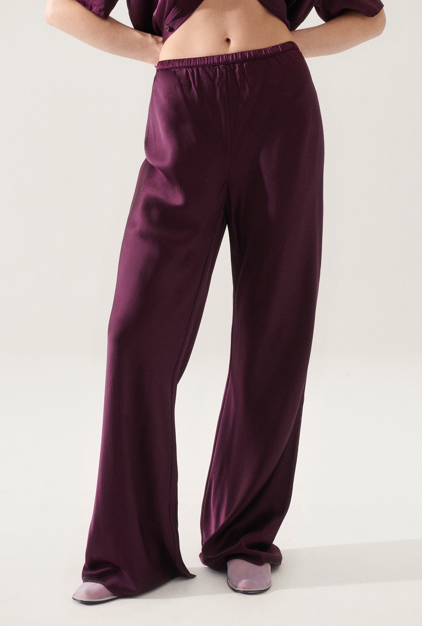 PANTALON COUPE BIAIS PRUNE SANG