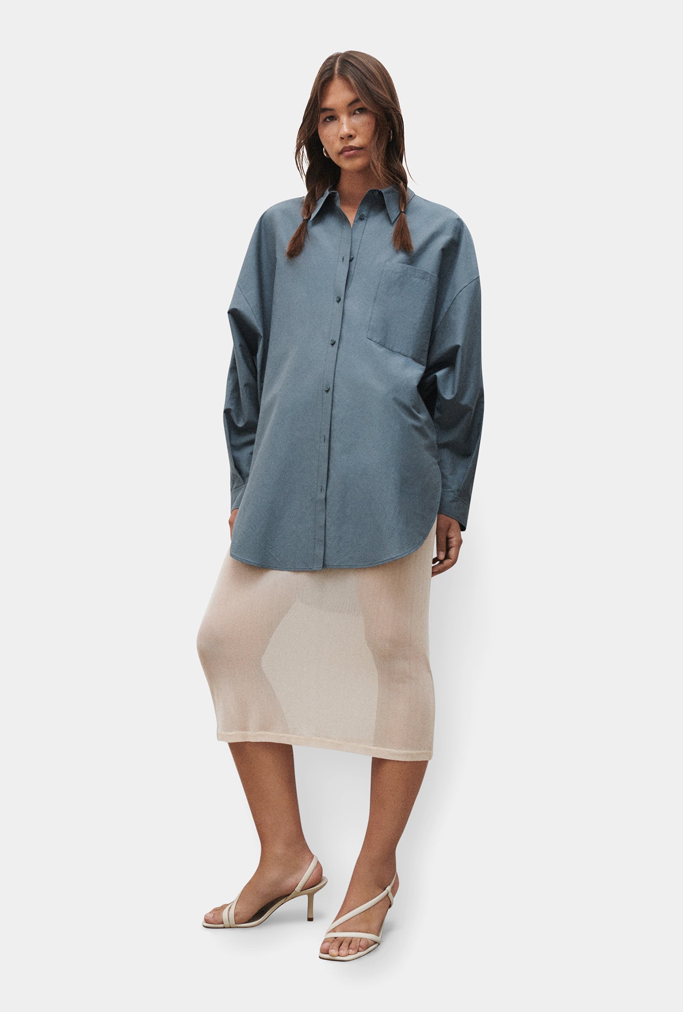 COTTON SILK ROUND SHIRT SLATE