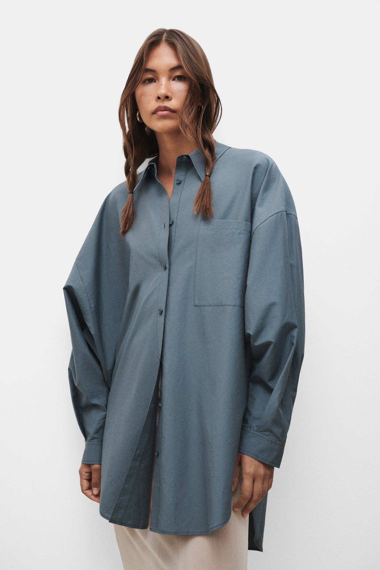 COTTON SILK ROUND SHIRT SLATE