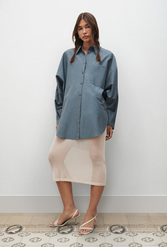 COTTON SILK ROUND SHIRT SLATE