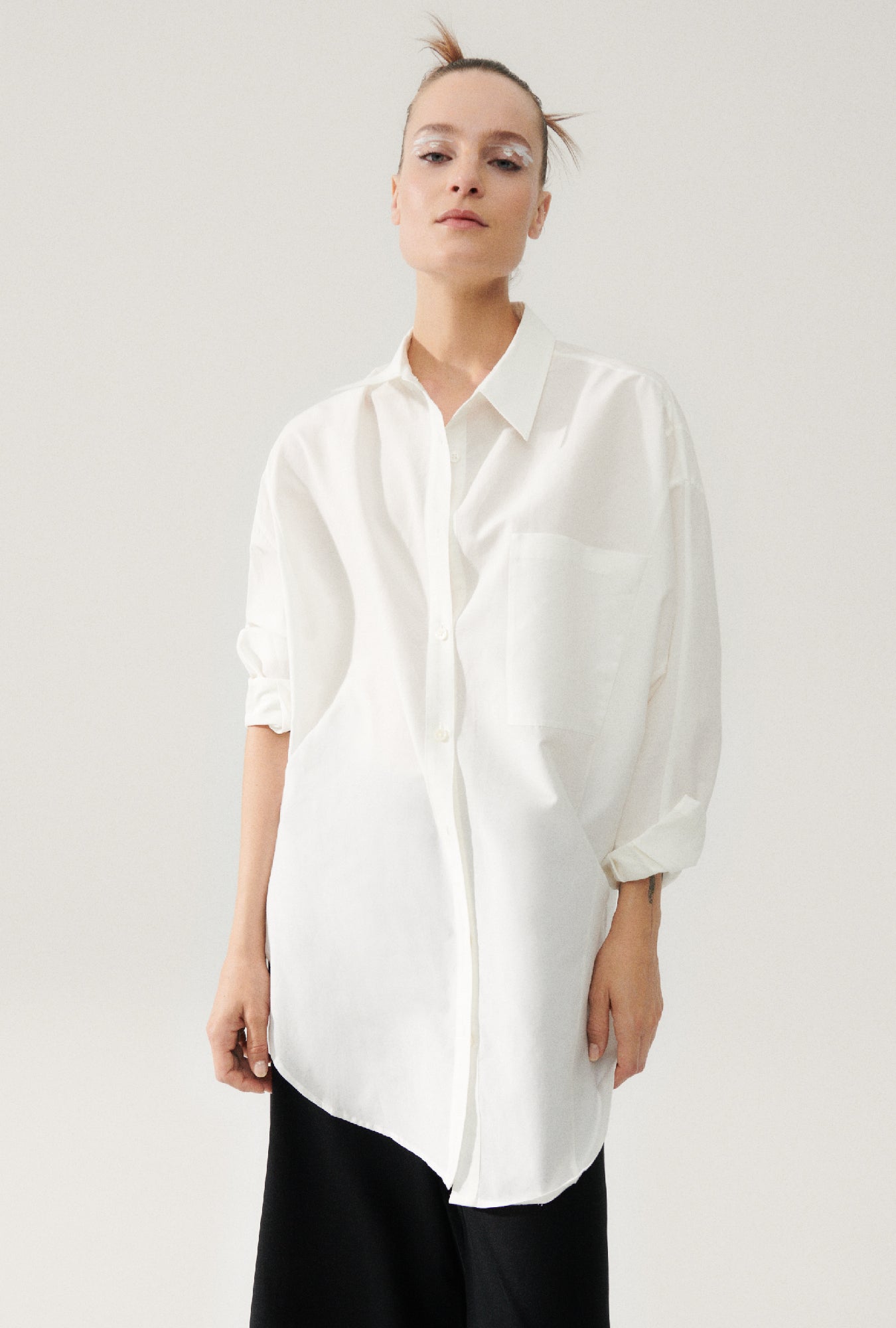 COTTON SILK ROUND SHIRT WHITE