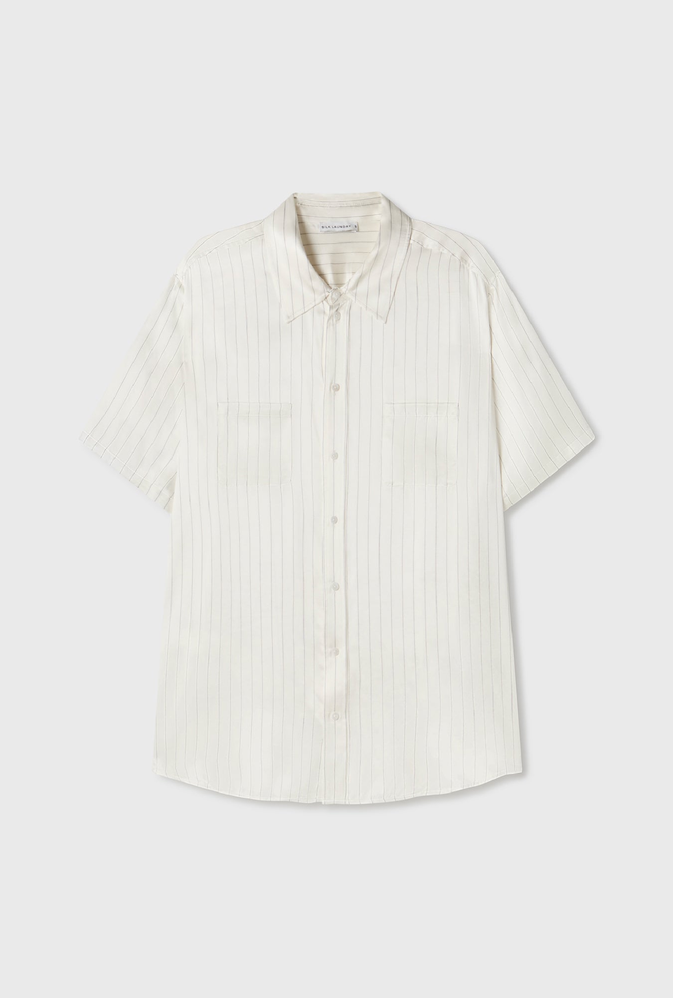 SHORT SLEEVE BOYFRIEND SHIRT WHITE PINSTRIPE