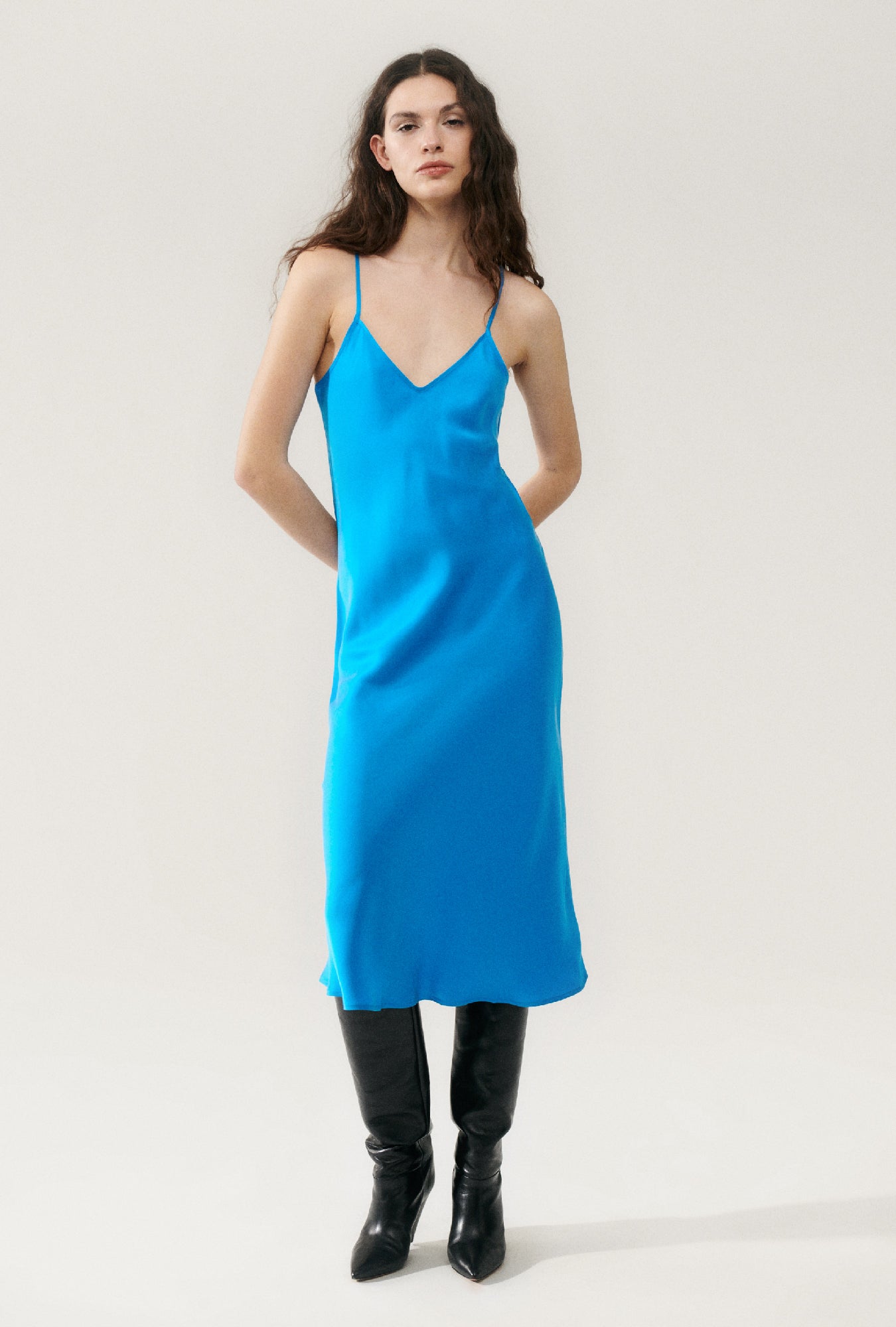 ROBE SLIP ANNÉES 90 BLEU CÔTE