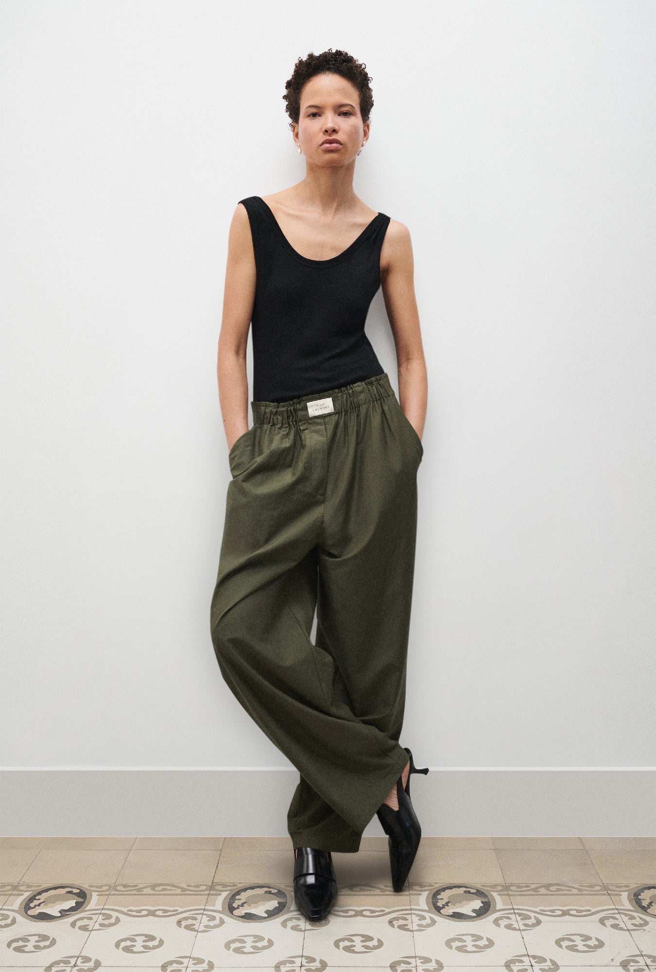 COTTON SILK PAPER BAG PANTS PINE