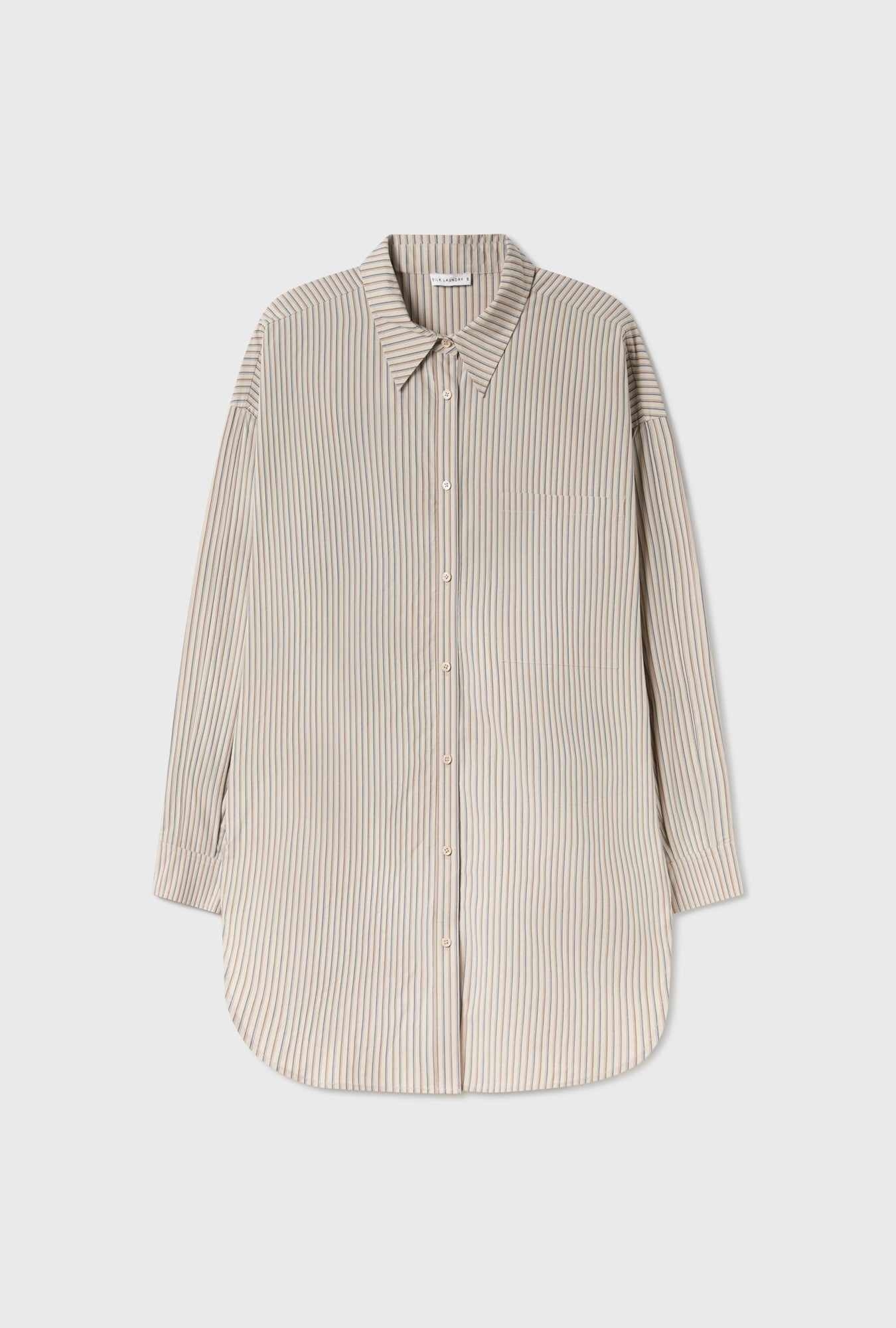 COTTON SILK ROUND SHIRT SLATE STRIPE