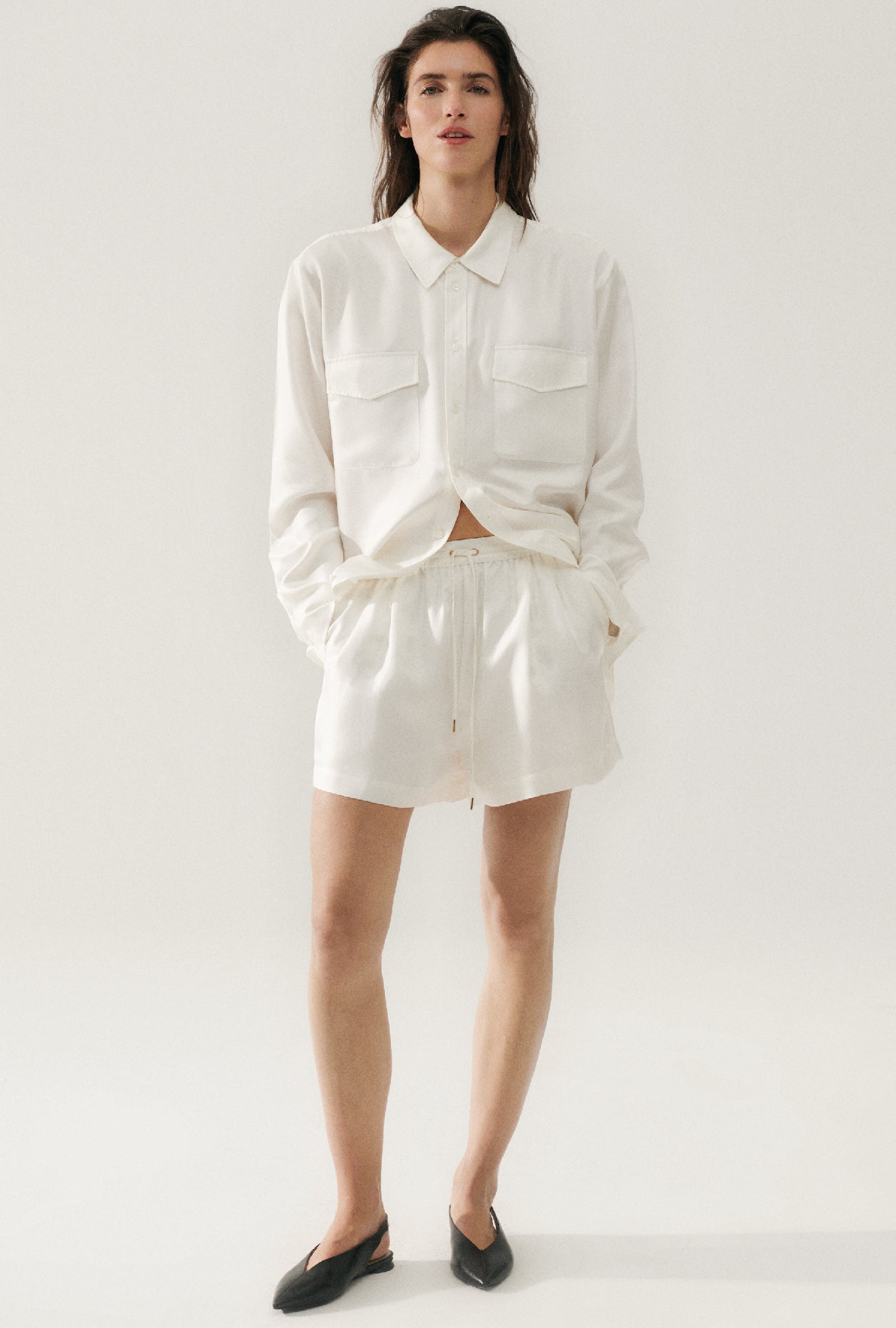 SHORT SLOUCH EN TWILL BLANC