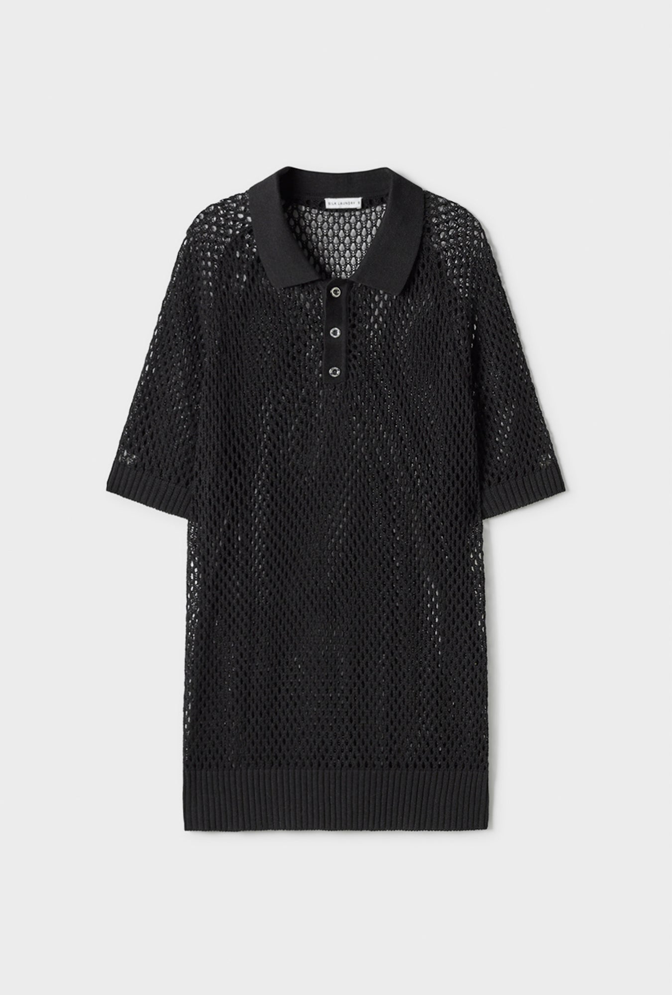 CROCHET RAGLAN POLO BLACK