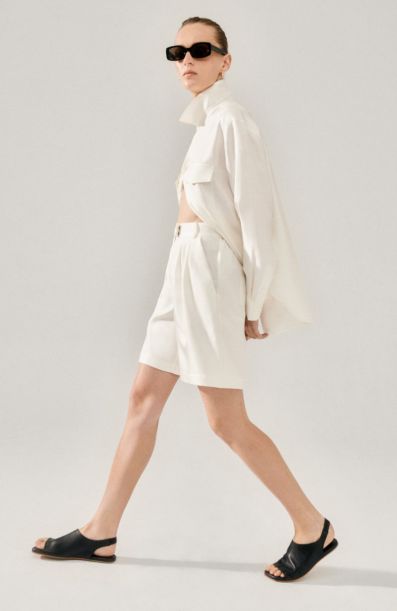 TWILL DOUBLE PLEATED SHORTS WHITE