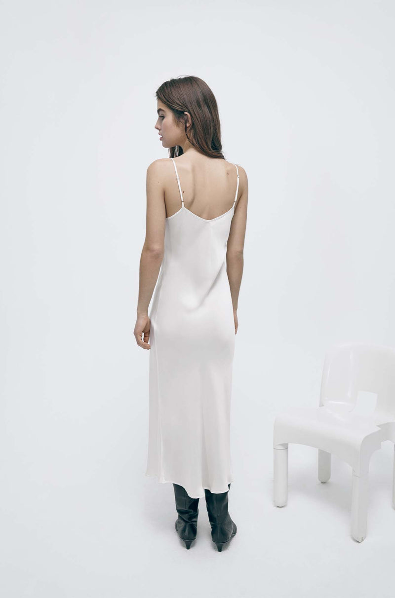 Luxury Silk Long Slip Dress in White